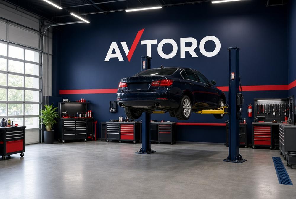 Avtoro service bay with a car on the lift